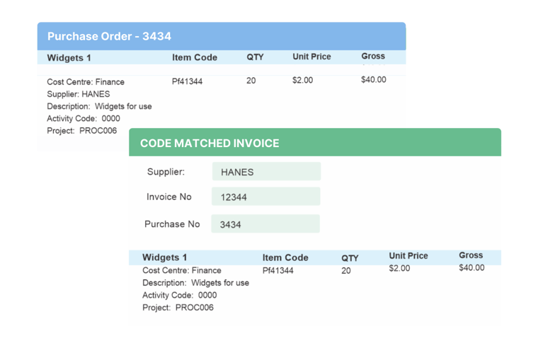 Smart matching feature on ProSpend purchase order software